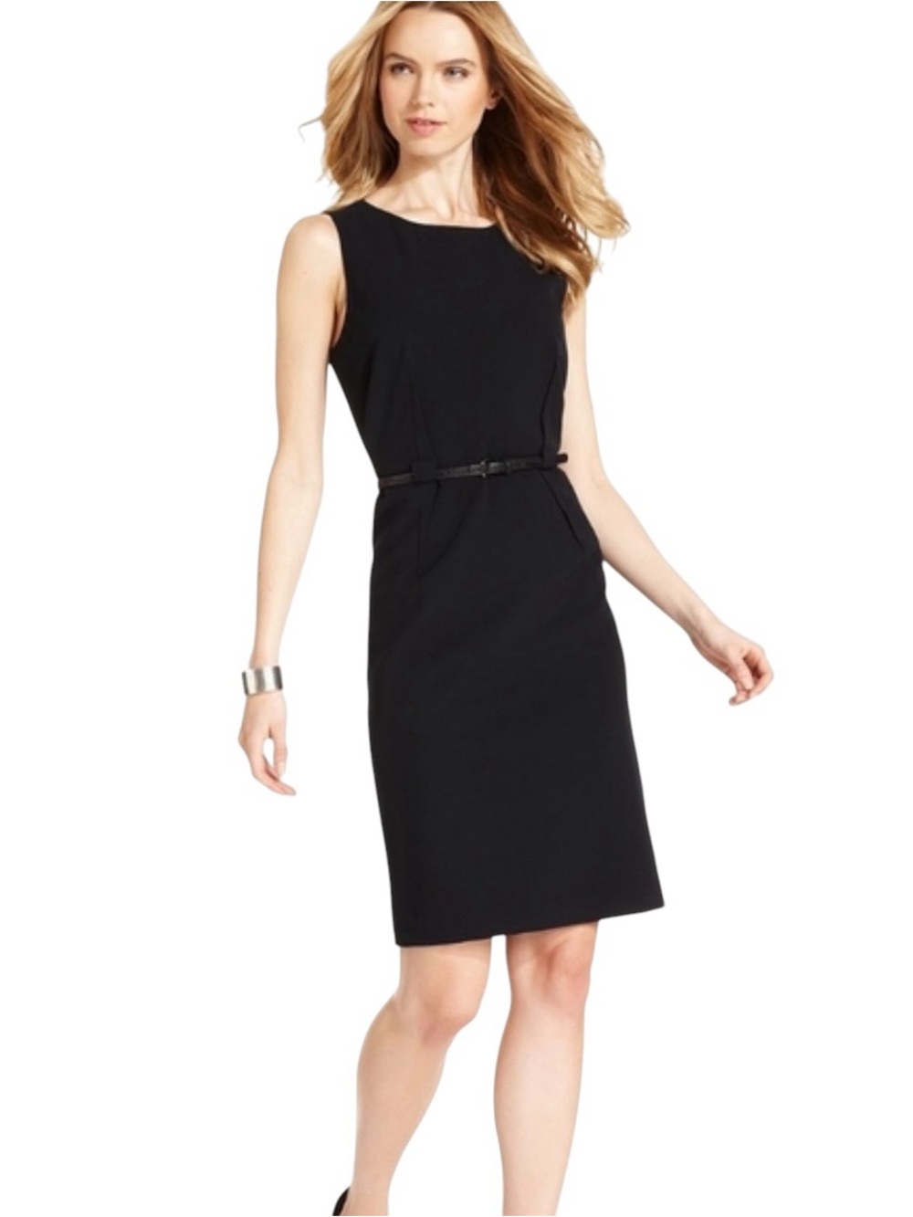 NEW Calvin Klein Black Sleeveless Sheath Dress with Stretch Belt Sz 10